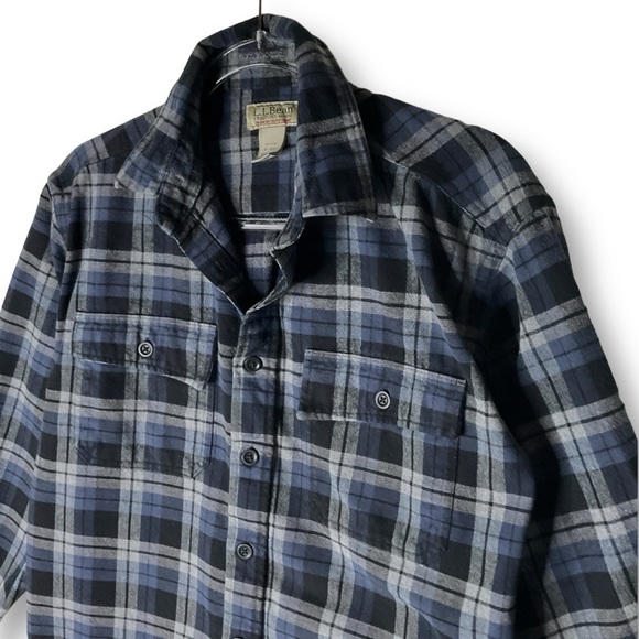 LL Bean Mens Vintage Freeport Main Plaid Flannel Shirt Cotton Chamois Blue Sz M - Picture 6 of 11